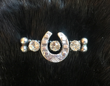 Load image into Gallery viewer, Stock Pin-Brooch, Mid 1800&#39;s Sterling horse shoe pin w &quot;paste&quot; diamonds, perfect for Dressage
