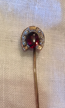 Load image into Gallery viewer, Stickpin, Antique gold, garnet &amp; pearl horse shoe
