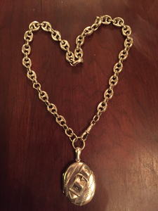 Necklace, AH designed, features an Antique Sterling Buckle Strap Locket on vintage Anchor Watch Chain