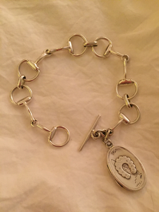 Bracelet, AH designed 19th C Horse Shoe Locket on Sterling Bit links