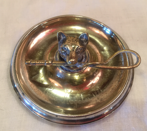 Desk Catch-All or Pin Dish, Antique Trophy w Fox & Hunt Whip