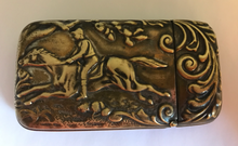 Load image into Gallery viewer, Vesta case with embossed 19th c steeplechase scene, Desk Conversation Piece
