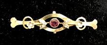 Load image into Gallery viewer, Brooch, antique gold bar, Edwardian, with amethyst &amp; seed pearls
