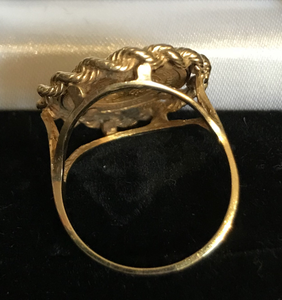 Ring, 14k with .999 pure gold Singapore horse coin