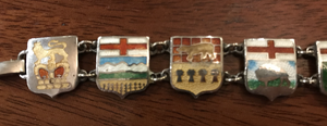 Bracelet, Guilloche enamel on sterling, Canadian shields-coats of arm