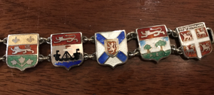 Bracelet, Guilloche enamel on sterling, Canadian shields-coats of arm