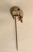 Load image into Gallery viewer, Stickpin, 9 kt gold, mother of pearl shoe, whip &amp; horse leg
