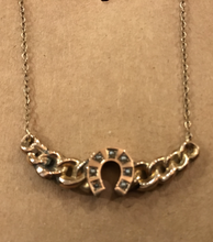 Load image into Gallery viewer, Necklace, AH Designed, converted 19th c, 9 kt brooch, horseshoe with pearls on chain
