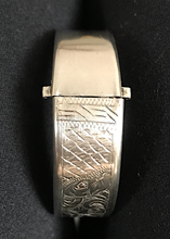 Load image into Gallery viewer, Bracelet, unmarked 800? silver, hand engraved &amp; signed by maker, April 3, 1882
