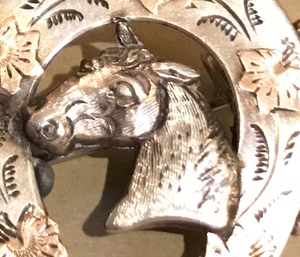Brooch, sterling, 9 kt gold, horse head, 19th c