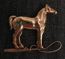 Load image into Gallery viewer, Brooch, sterling horse &amp; hunt whip, 1940-1960, American
