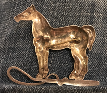 Load image into Gallery viewer, Brooch, sterling horse &amp; hunt whip, 1940-1960, American
