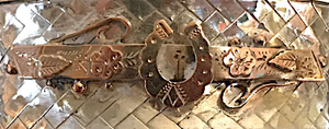 Bracelet, AH designed, late 1800’s 9 kt rose gold brooch mounted on vintage woven sterling cuff