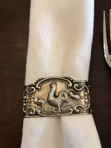 Scarf ring or Napkin ring, sterling, with chickens