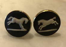 Load image into Gallery viewer, Cufflinks, Wedgwood, white horses on Black Basalt, gold wash-sterling
