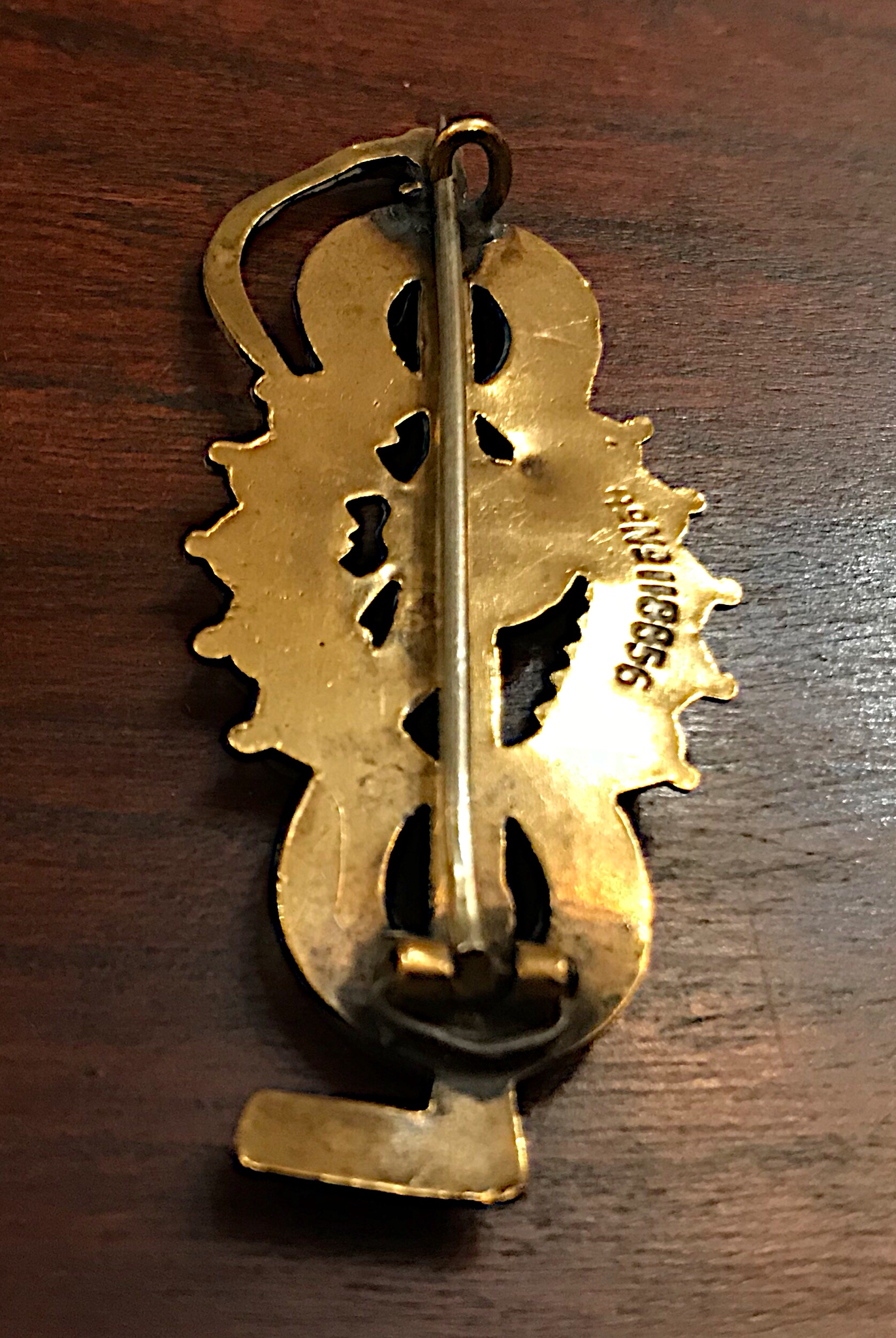 Brooch antique fox hunting whip horseshoe silver on brass