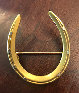 Brooch, antique 1900’s horseshoe, 14 kt yellow & white gold
