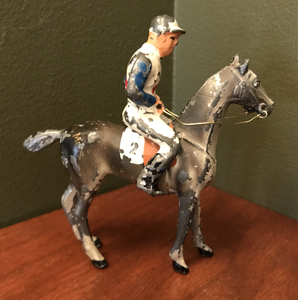 Vintage Toys, hunting & racing, cold painted lead figures of hunting lady and jockey, (priced separately)