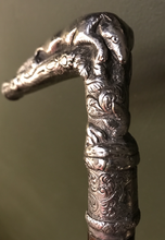 Load image into Gallery viewer, Cane-Walking Stick w silver resting fox handle, antique
