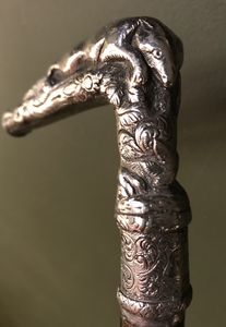 Cane-Walking Stick w silver resting fox handle, antique