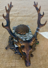 Load image into Gallery viewer, Desk Inkwell &amp; Pen Stand, Arts &amp; Crafts-Art Nouveau, Bradley &amp; Hubbard stag pen rest &amp; inkwell
