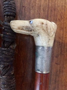Beagling Whip w carved hound head & whistle (circa 1880-1920)