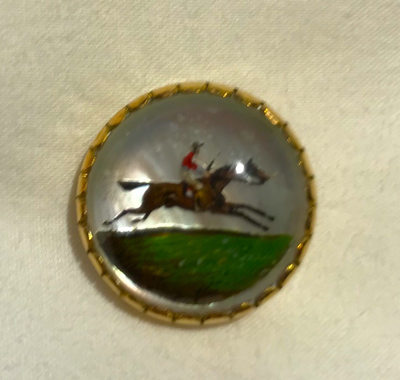 Stickpin, antique reverse painted crystal in 14 kt setting