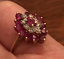 Load image into Gallery viewer, Ring, 10 kt gold cocktail ring with rubies &amp; diamonds
