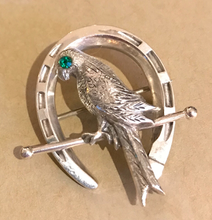 Load image into Gallery viewer, Brooch, sterling lucky horseshoe &amp; bird
