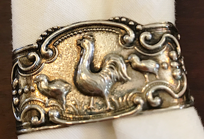 Scarf ring or Napkin ring, sterling, with chickens