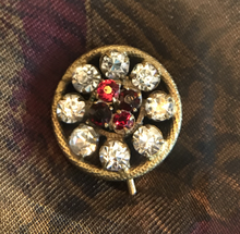 Load image into Gallery viewer, Stickpin, antique “ruby &amp; diamond” faux stones set in gold metal
