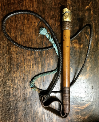Beagling Whip, vintage, carved whistle w thong & lash