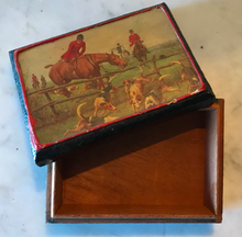 Load image into Gallery viewer, Box, vintage decoupage hunt Scene for jewelry, cufflinks, paper clips, you name it!
