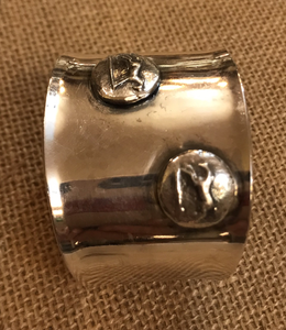 Bracelet, AH Designed, Sterling Wide Cuff w Wedgwood Horse Medallions
