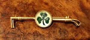 Stock pin, reverse painted crystal shamrock, vintage ‘50’s